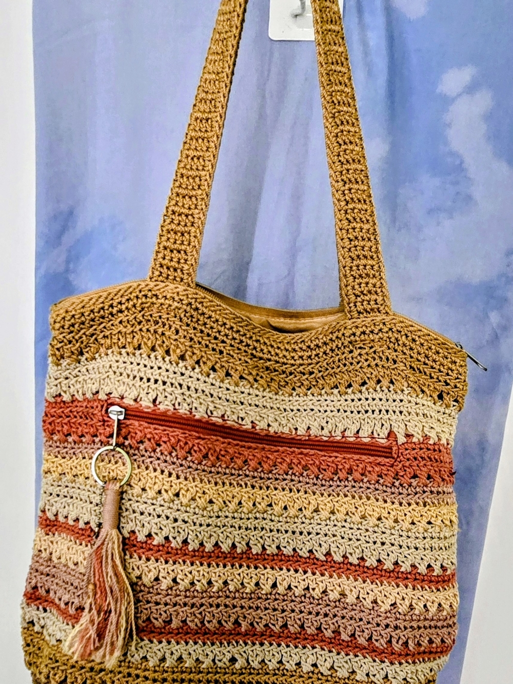 The Sak Riviera Crochet Tote Bag Bohemian Stripe Boho Tassel - Picture 6 of 9